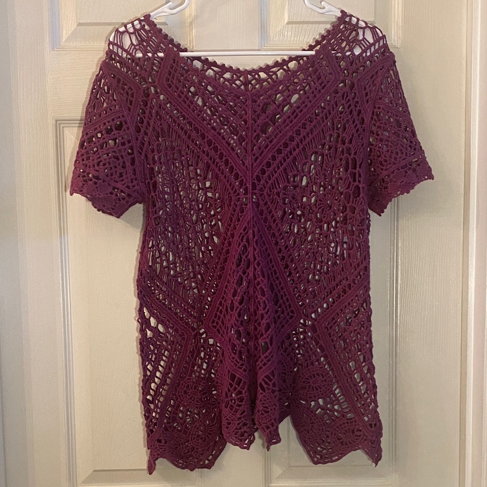 Purple Crochet Short Sleeve Top - Picture 3 of 11